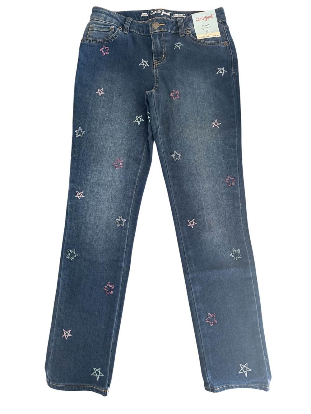 Cat & Jack Girls Skinny Jeans Size 10 NWT Star Embroidered Stretch - Picture 3 of 5